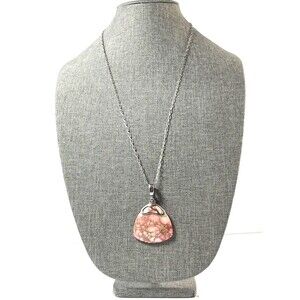 Silver  And Red Jasper Pendant Large On 925 Chain 30 in. Long Made In Italy